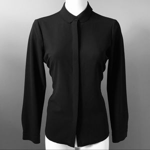 Black Scalloped Collar Long Sleeve Blouse